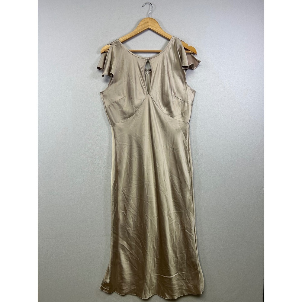 Elegant Minimalist Old Navy Women MP Champagne Satin‎ Flutter Sleeve Midi Dress
